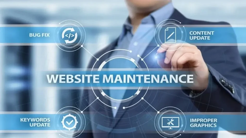 Website maintenance interface with bug fix, content update, and SEO optimization tools