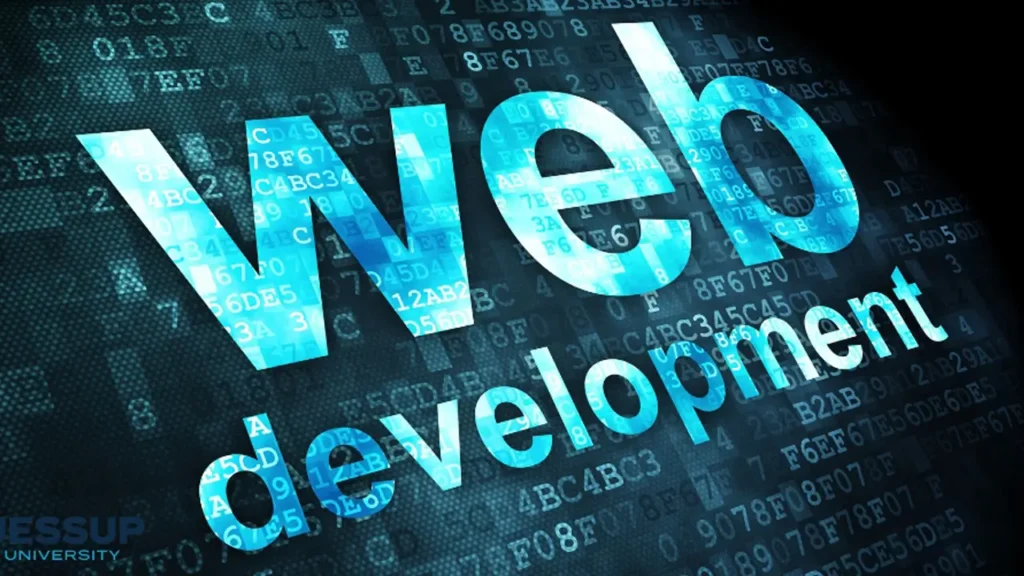 Web development concept with binary code in background