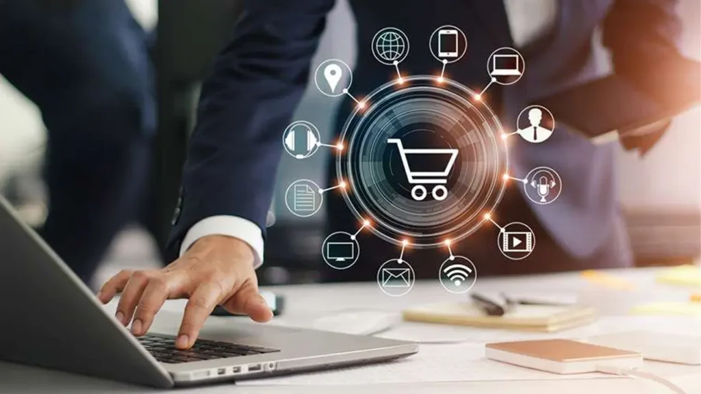Modern eCommerce Development interface showing interconnected shopping features