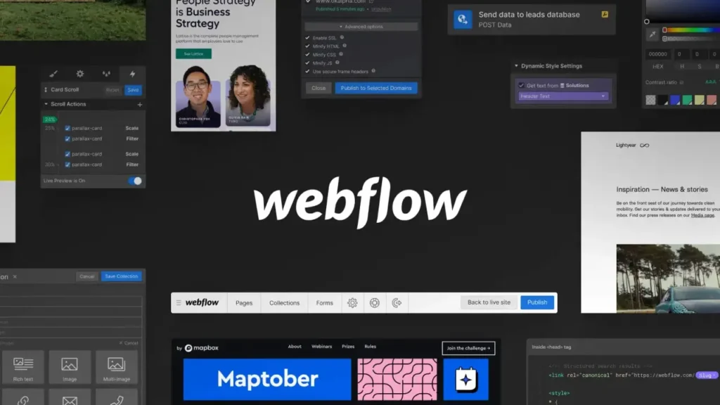 Webflow interface with design, CMS, and publishing tools – Modern Web Development Tools