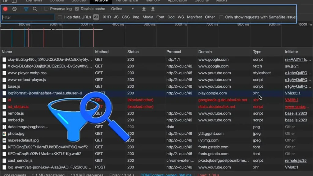 Chrome DevTools Network tab analyzing HTTP requests – Web Development Tools for debugging and performance