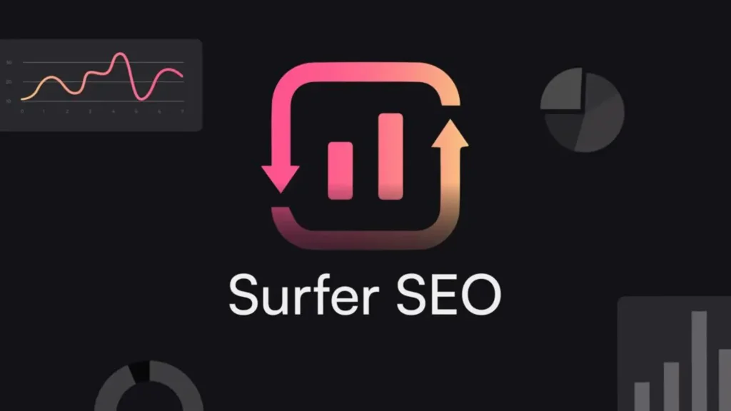 Surfer SEO logo with data graphs – Web Development Tool for On-Page SEO Optimization
